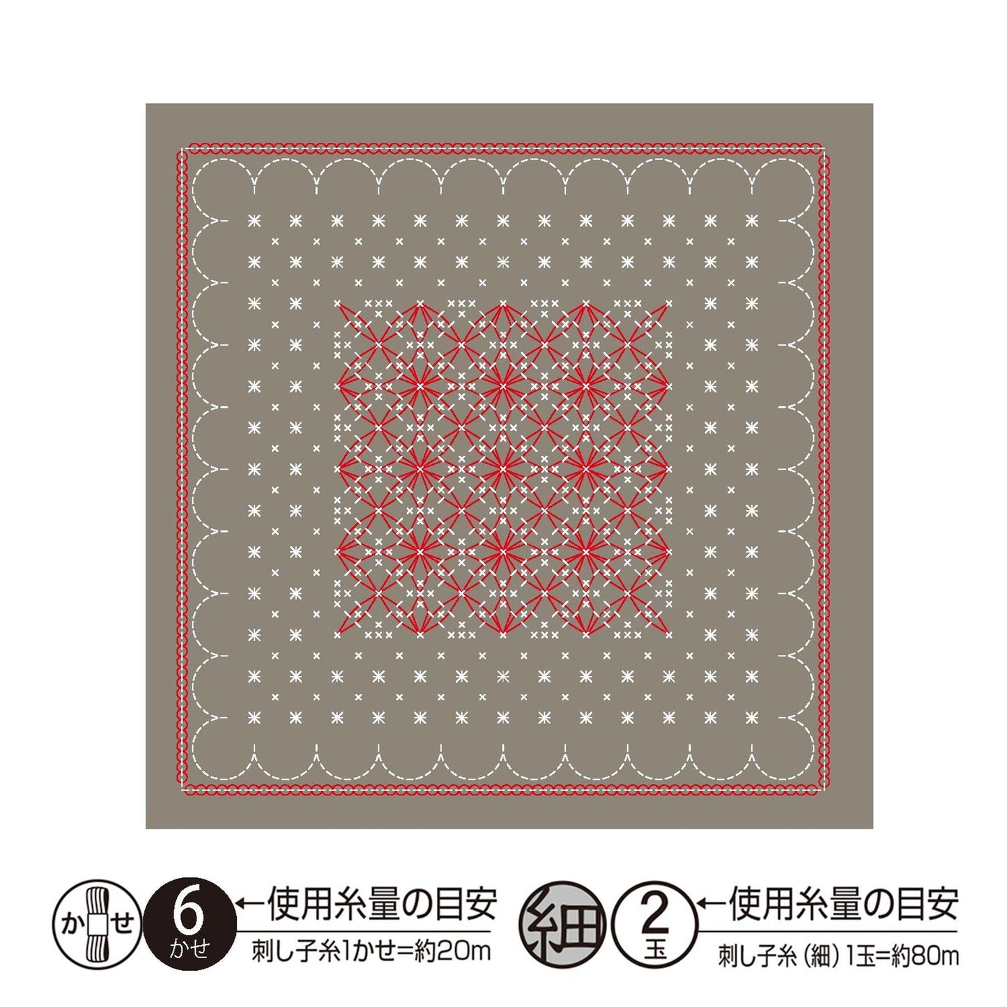 The image is a square with a repeating pattern of red and white dots and lines, creating a geometric design.