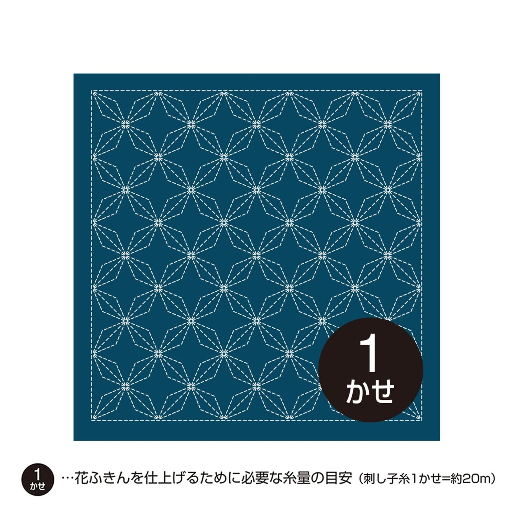 A square with a repeating pattern of blue and white geometric shapes, resembling a quilt or textile design.