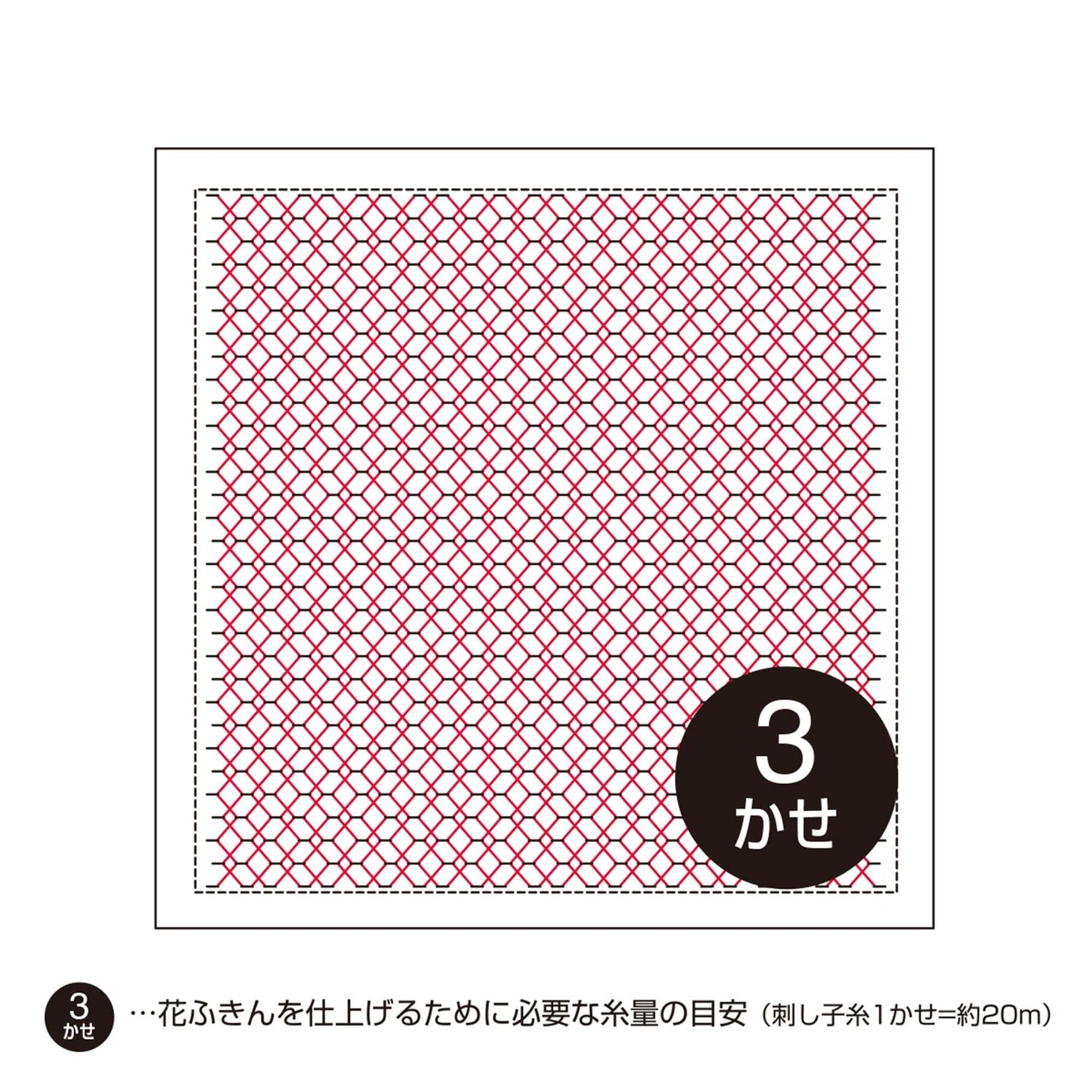 a square with a red and white geometric pattern, and there is a black circle with the number "3" inside it.