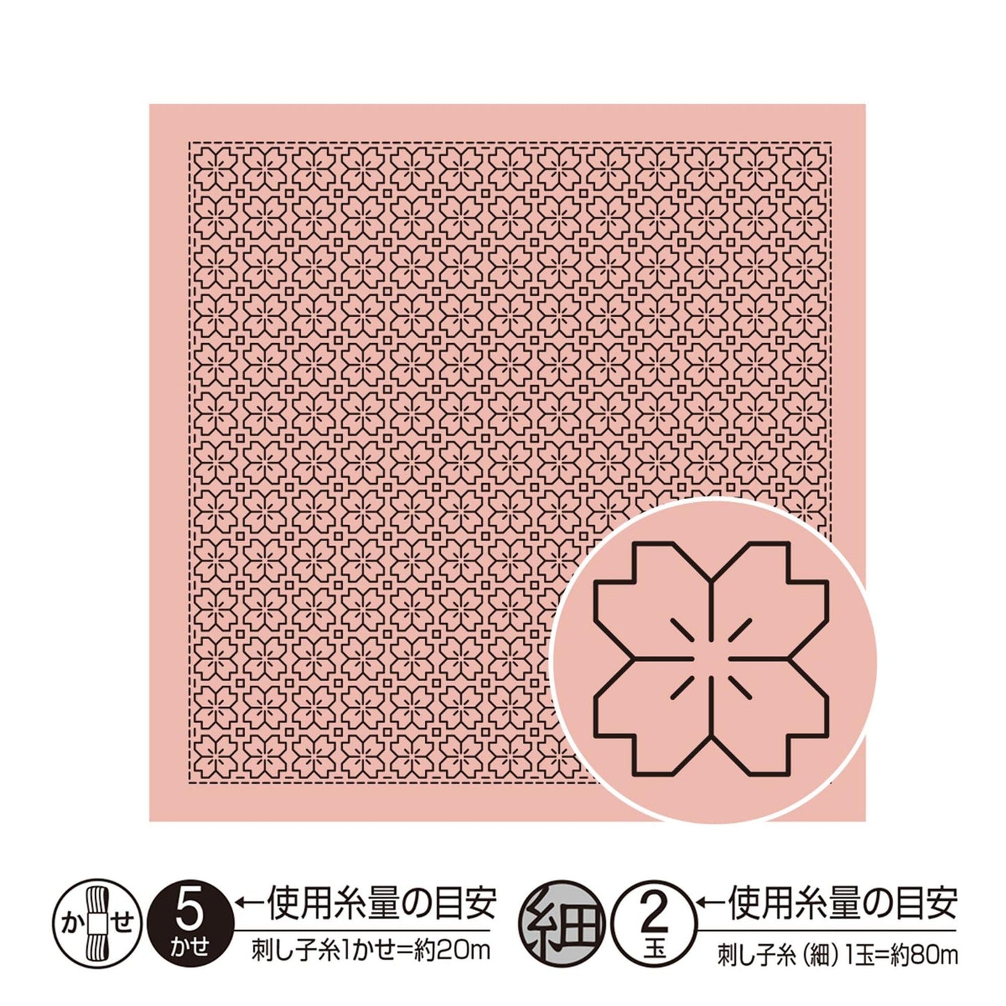 The image is a square with a repeating pattern of pink and black flowers. There is a smaller circular image of a flower in the bottom right corner of the square.