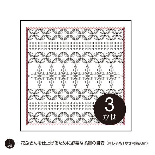 The image is a square with a repeating pattern of black and white flowers and leaves. The pattern is outlined in red and includes a number 3 in the center.
