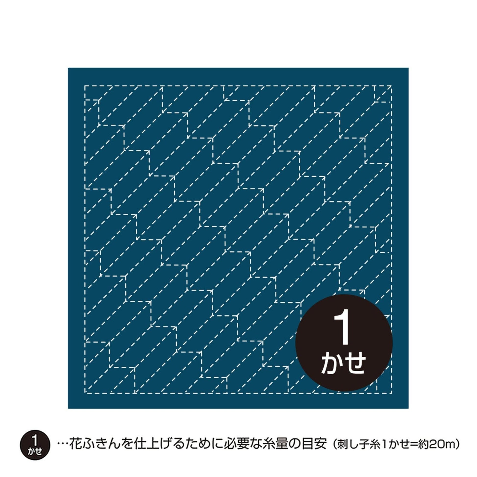 A square with a blue background and white diagonal lines, accompanied by a black circle containing the number 1 and Japanese text.