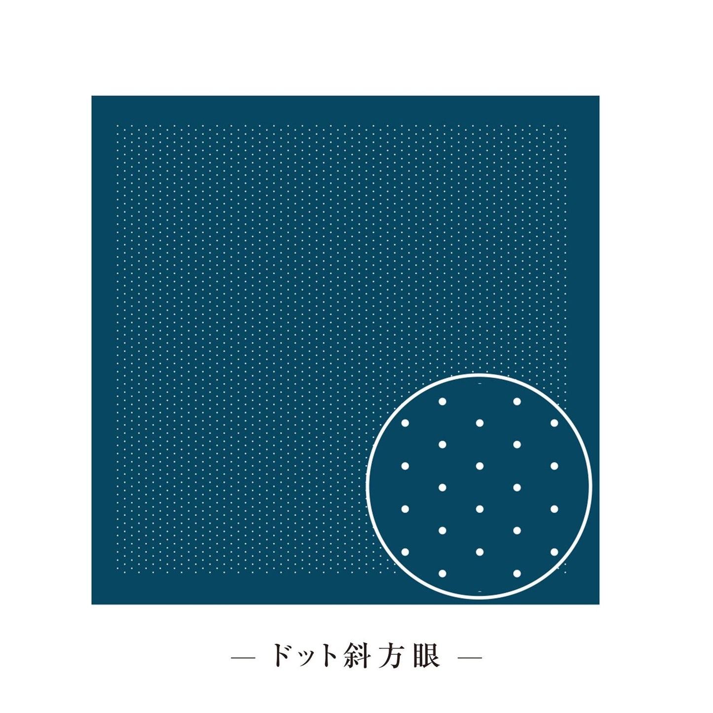 A square with a dark blue background and a white circle containing small dots, representing a pattern or design.