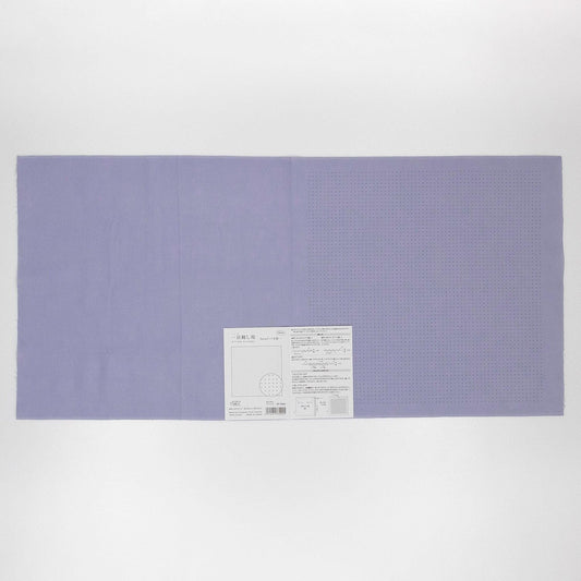 The image is a single, long, rectangular purple fabric with a white label attached to it.