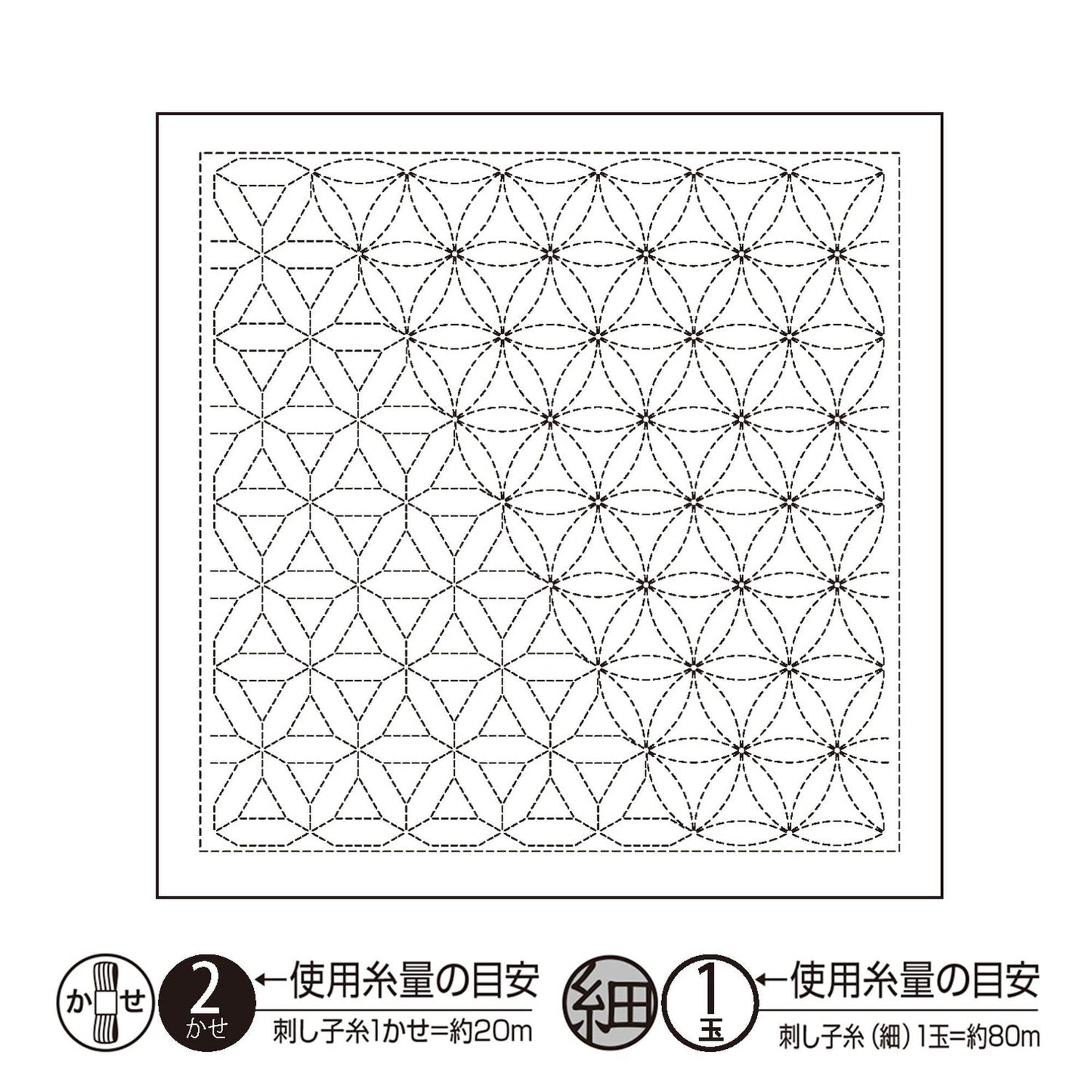 The image is a black and white geometric pattern with a repeating design of circles and lines.