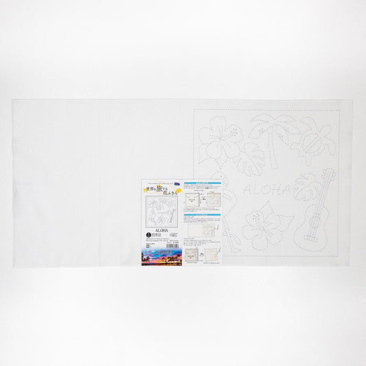 The image is a white sheet of paper with various drawings and text, including a large drawing of a guitar and the word "ALOHA" written on it.