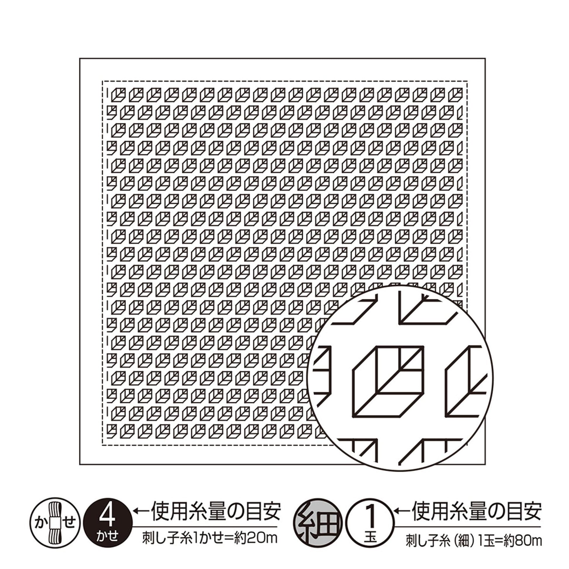 a square with a repeating pattern of leaf-like shapes, and there is a close-up of the pattern on a circular background.