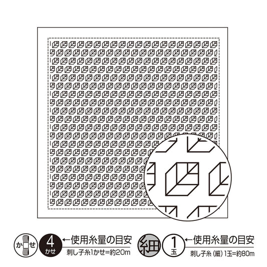 a square with a repeating pattern of leaf-like shapes, and there is a close-up of the pattern on a circular background.