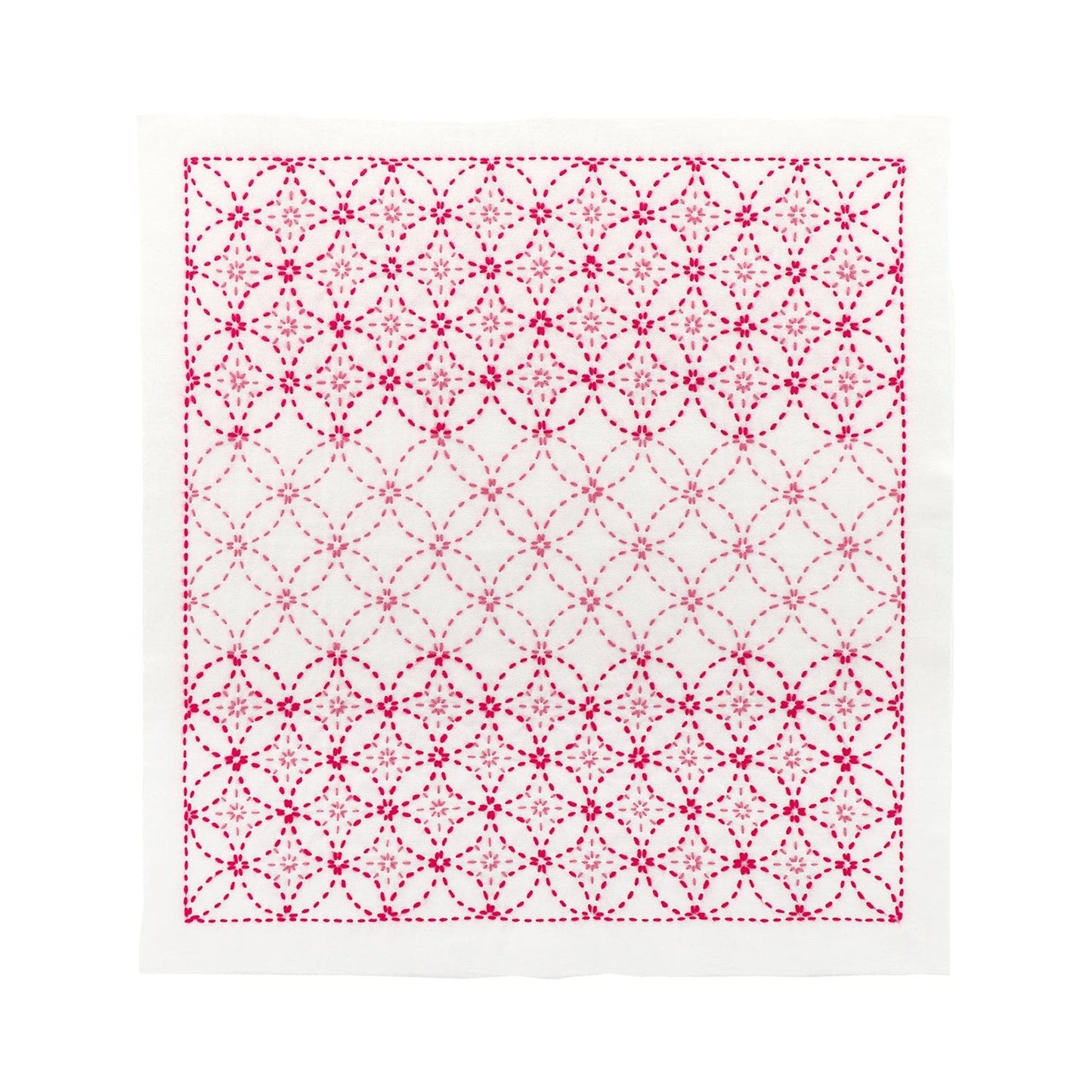a square with a repeating pattern of red and white circles and lines, creating a visually striking and intricate design.