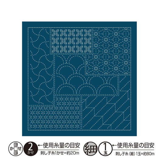 The image is a square with various patterns and designs, including geometric shapes and floral motifs, all rendered in a blue color.