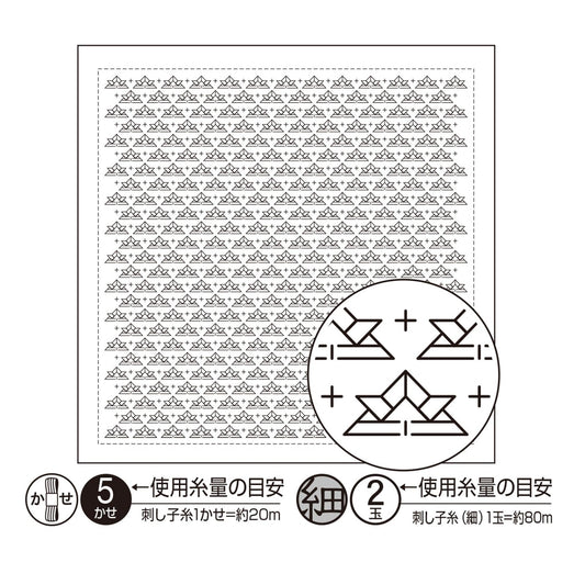 a square with a repeating pattern of black and white shapes, and a circular symbol with a series of lines and dots inside it. The image also includes text in Japanese, which appears to be instructions or information related to the pattern and symbol.