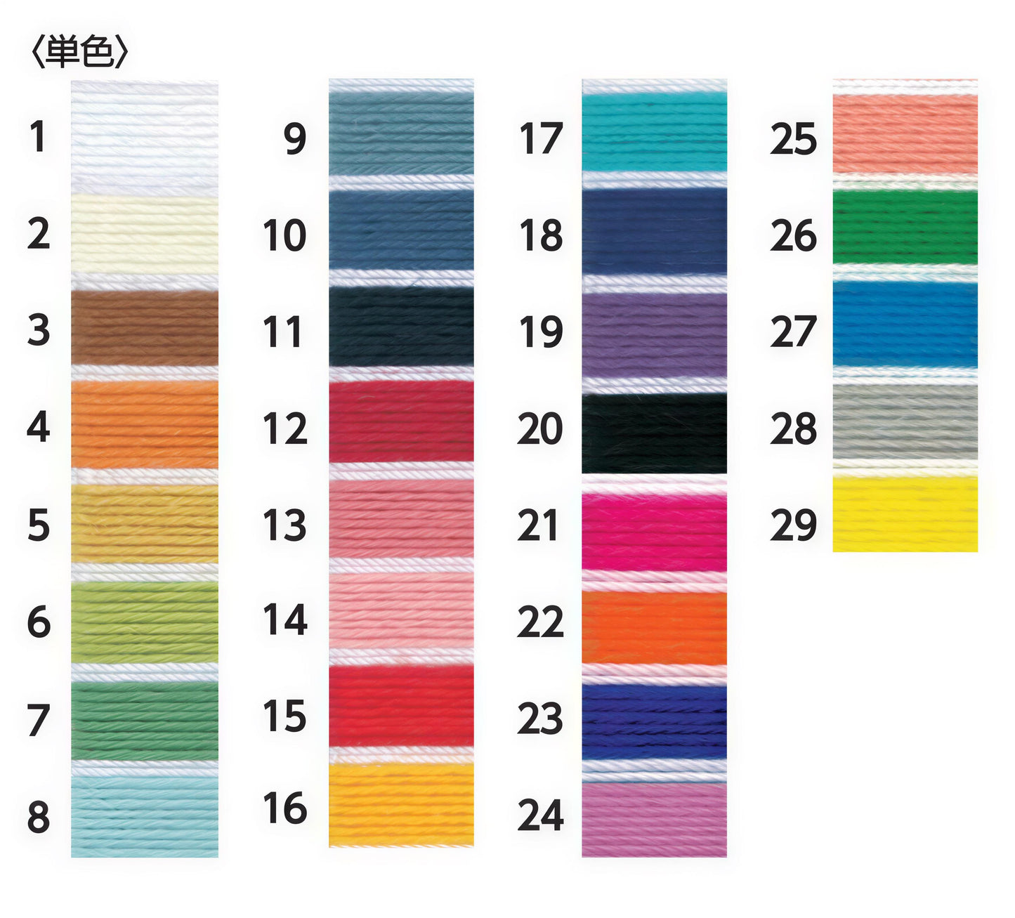 a color chart with various shades of yarn or thread, each corresponding to a number. The chart provides a visual representation of the different color combinations and their corresponding numerical values.