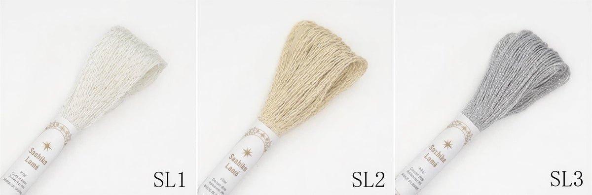 three spools of thread, each with a different color: white, beige, and gray.