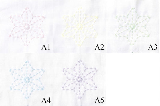 four different star-shaped embroidery designs, each with a unique color and pattern. The designs are labeled with the numbers A1, A2, A3, and A4, indicating their respective positions in the image.