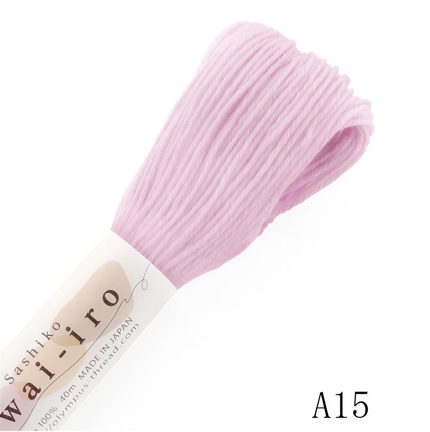 A close-up image of a spool of pink thread with the label "Sashiro" visible.