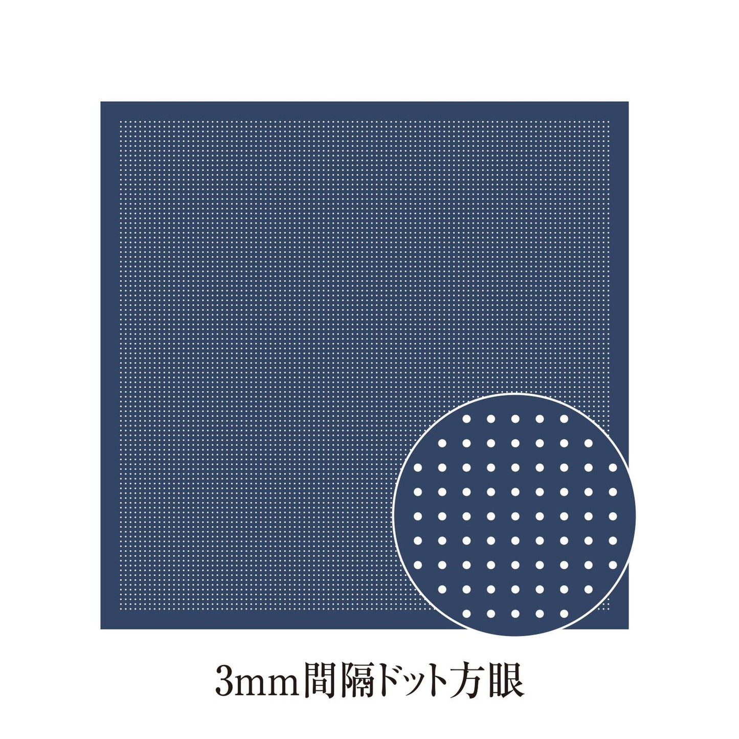 The image is a 3mm square with a blue background and a white circle with dots on it, along with some text in Japanese.