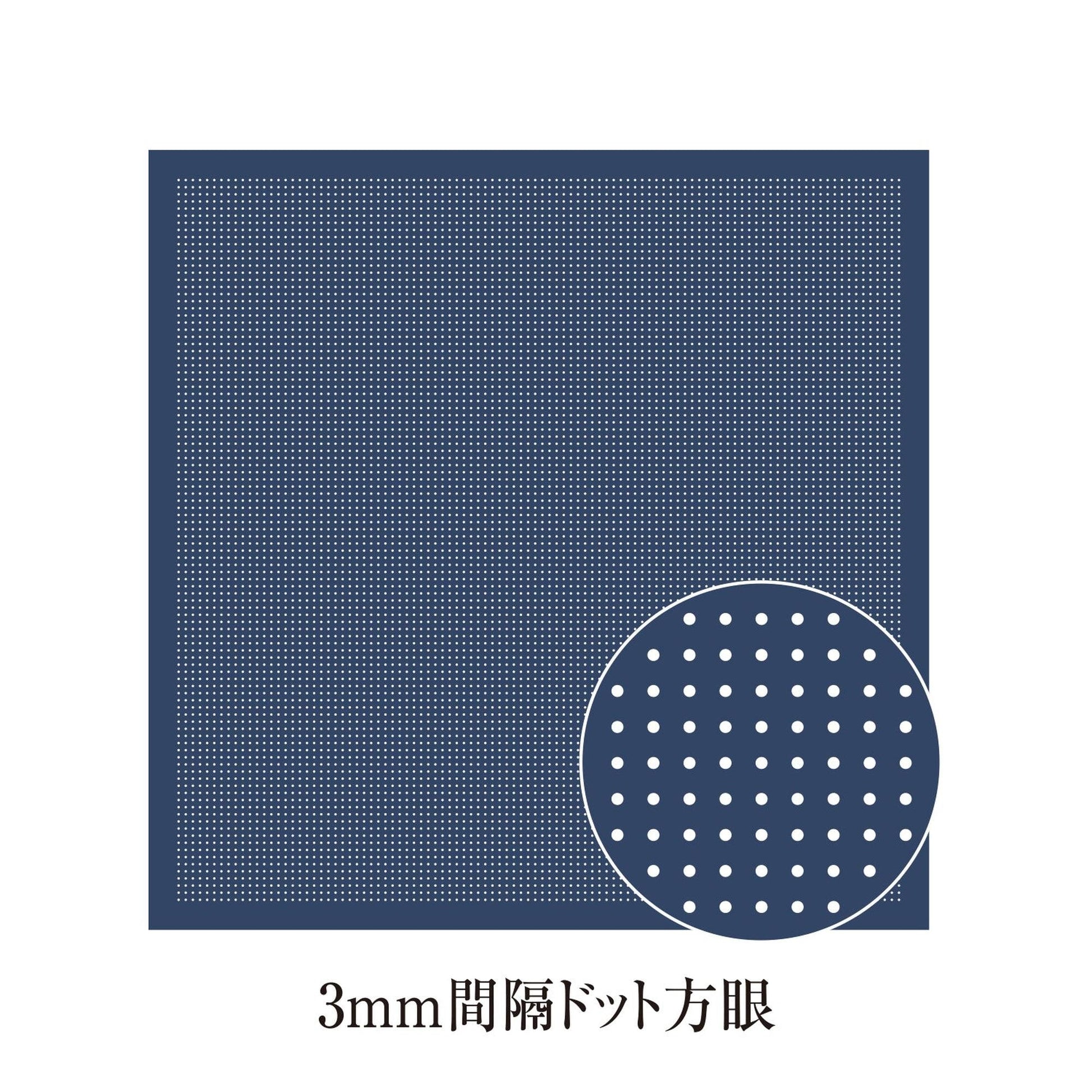 The image is a 3mm square with a blue background and a white circle with dots on it, along with some text in Japanese.