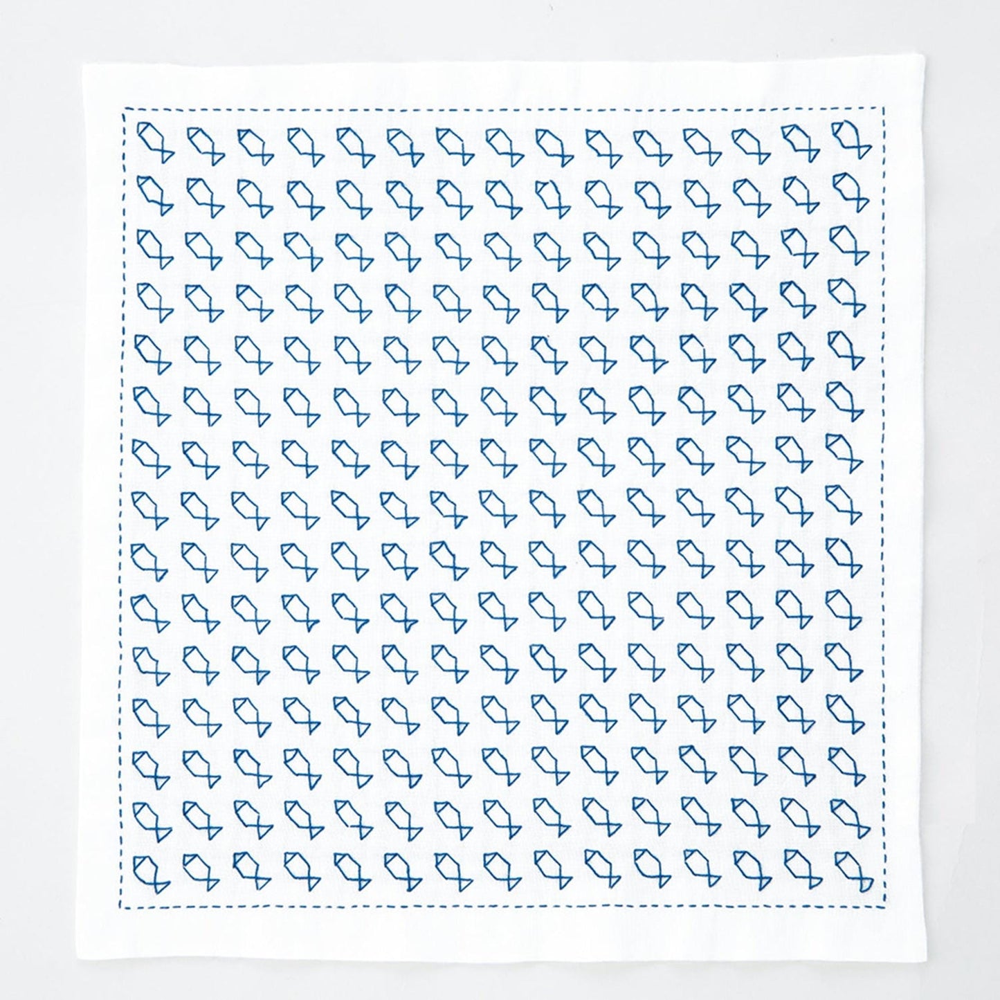 a square with a repeating pattern of blue fish illustrations.