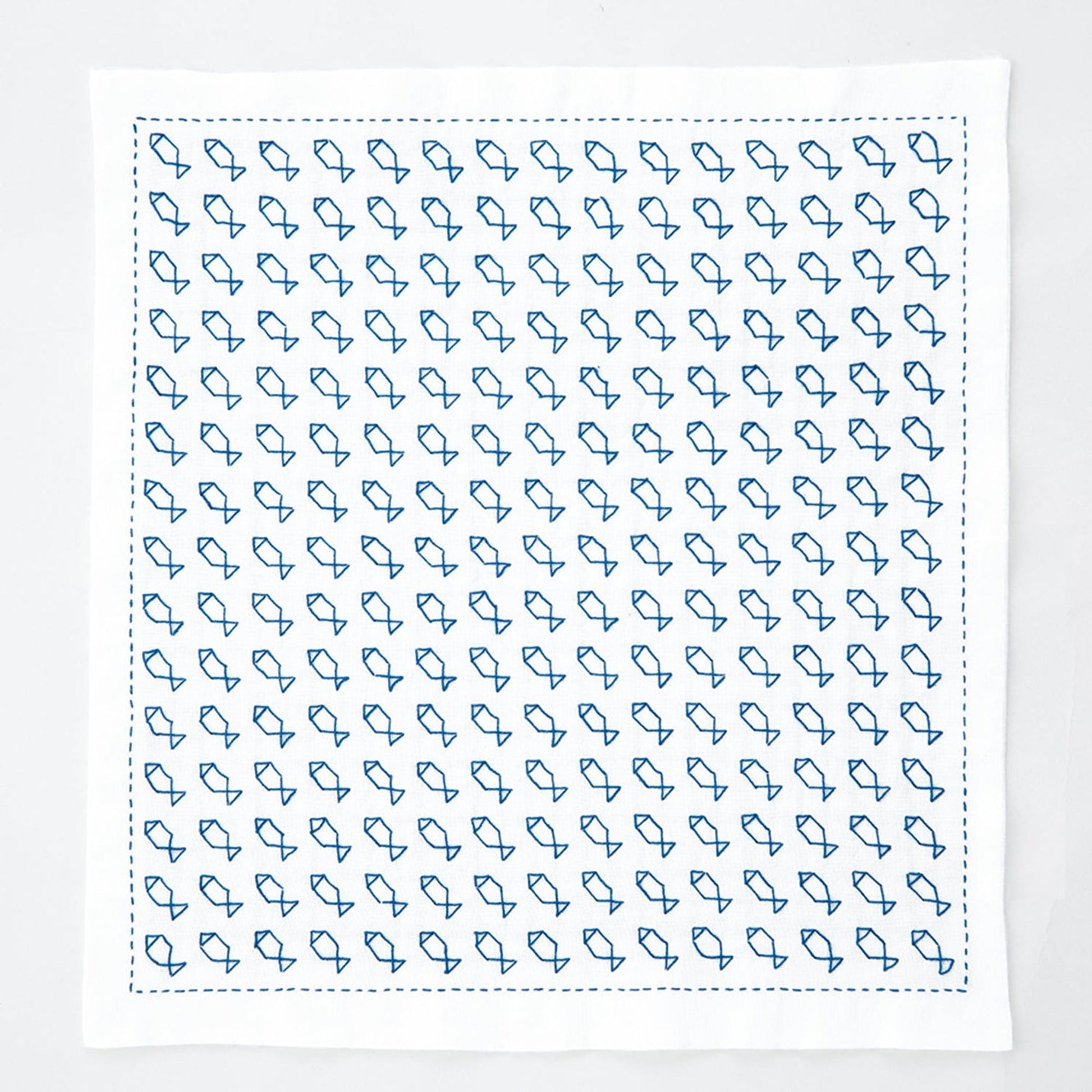 a square with a repeating pattern of blue fish illustrations.