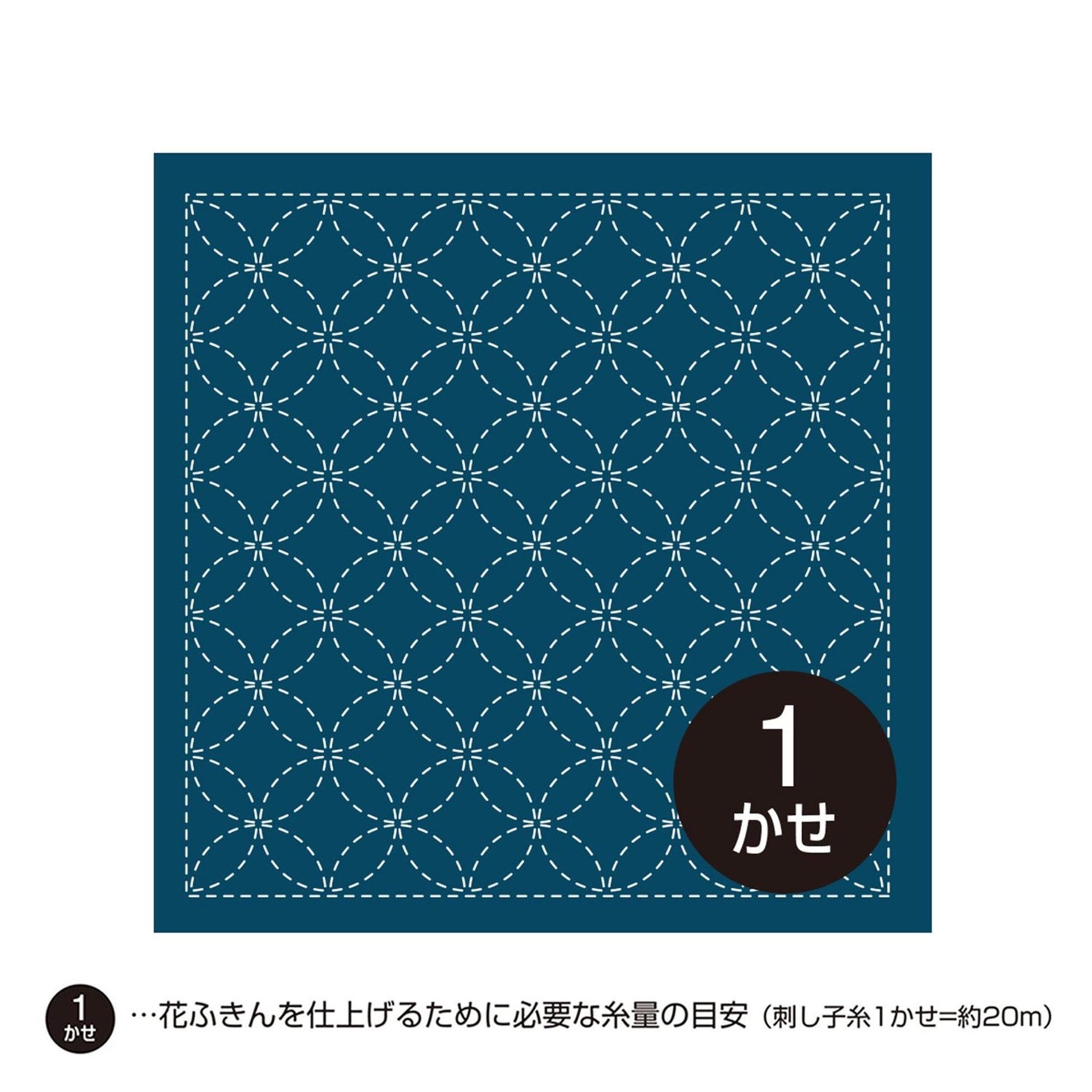 A square with a blue background and a white dotted pattern. There is a black circle with the number 1 in it, and some text in Japanese below the image.