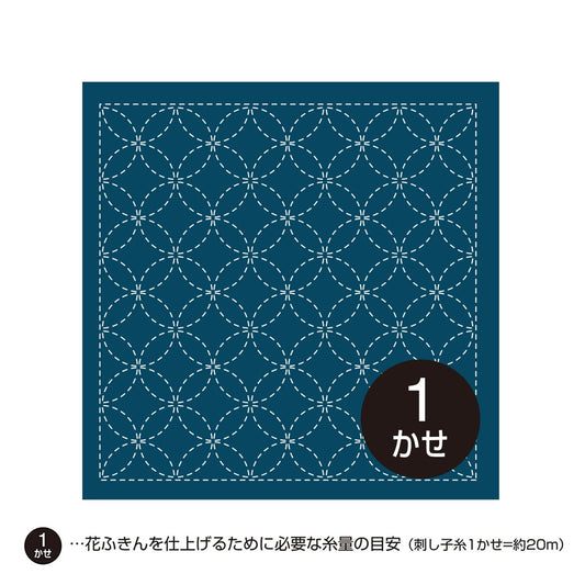 A square with a blue background and a white dotted pattern. There is a black circle with the number 1 in it, and some text in Japanese below the image.