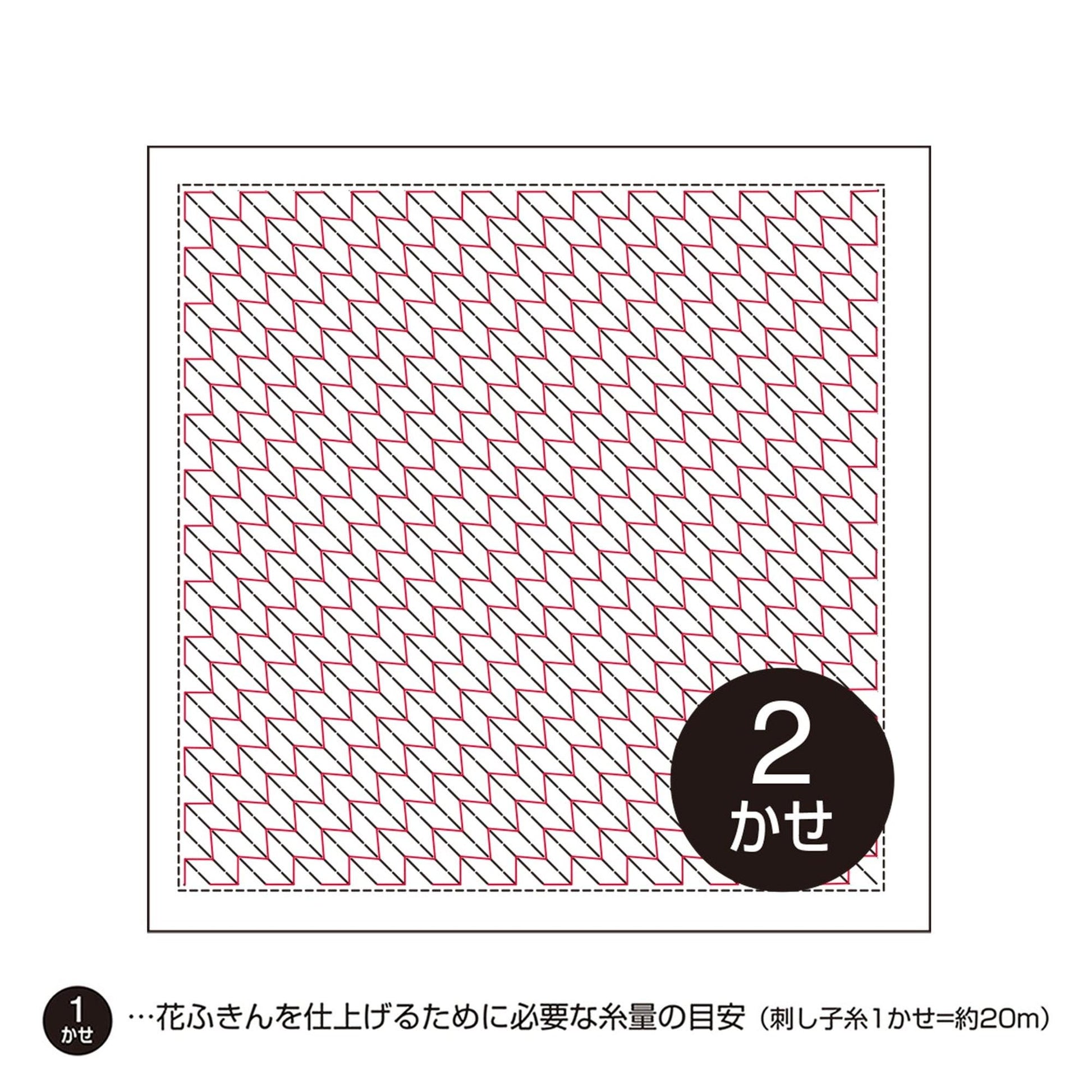 a square with a repeating pattern of red and white lines, and there is a black circle with the number "2" inside it.