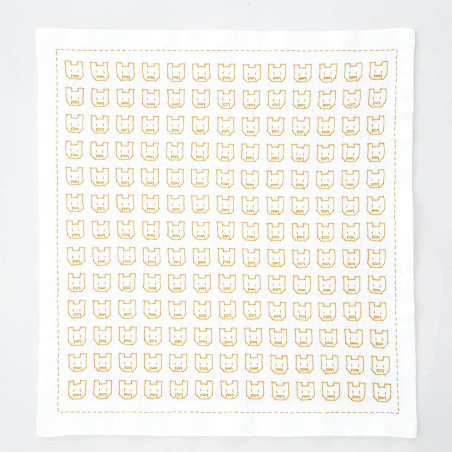 The image is a square with a repeating pattern of yellow and white shapes, resembling a grid or a design.
