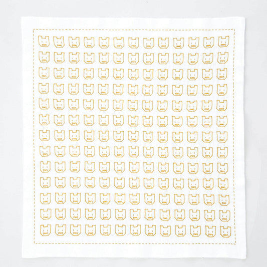The image is a square with a repeating pattern of yellow and white shapes, resembling a grid or a design.