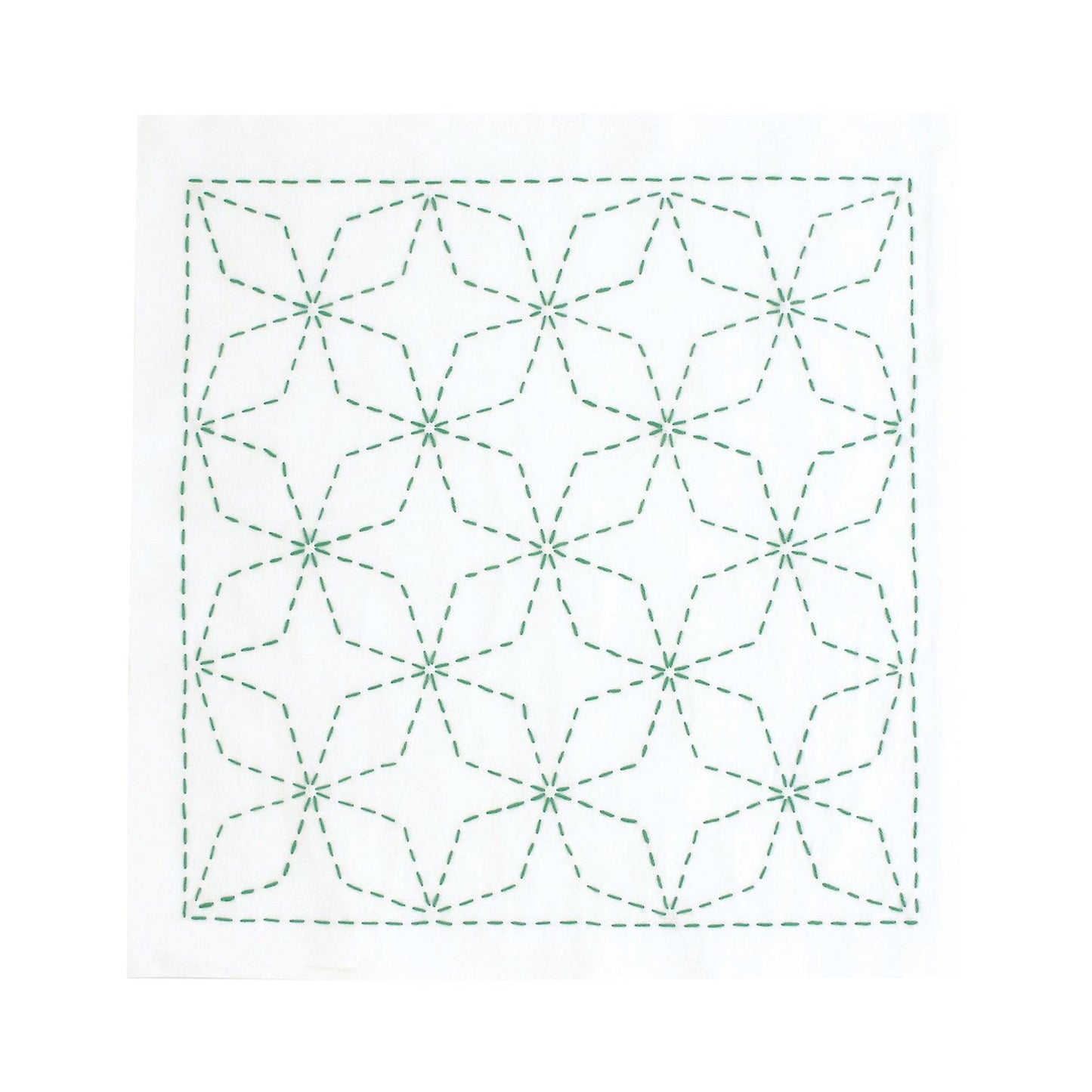 a square with a repeating pattern of green star-like shapes, each connected by green lines, creating a visually striking and intricate design.