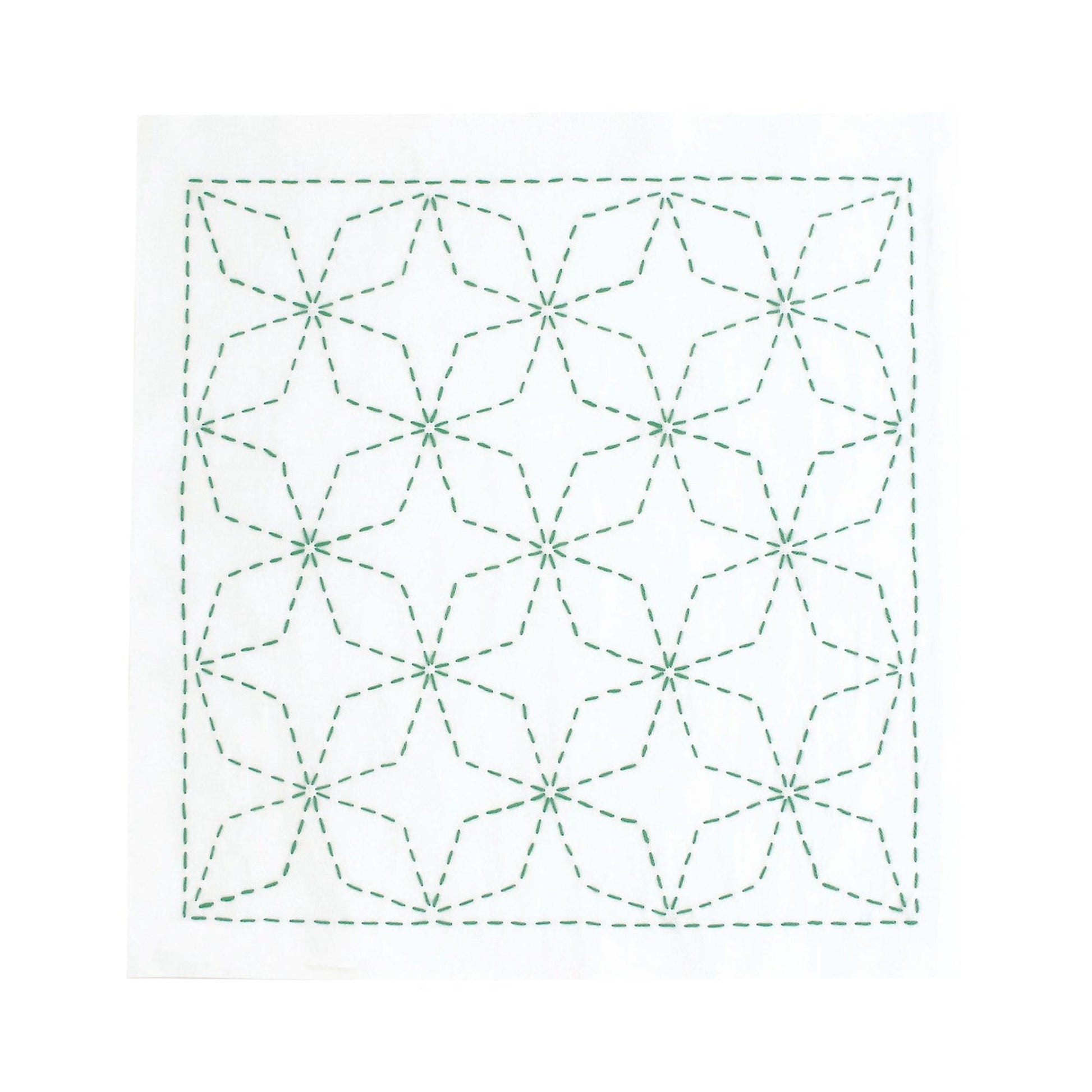 a square with a repeating pattern of green star-like shapes, each connected by green lines, creating a visually striking and intricate design.