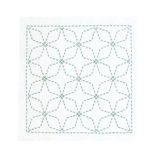 a square with a repeating pattern of green star-like shapes, each connected by green lines, creating a visually striking and intricate design.