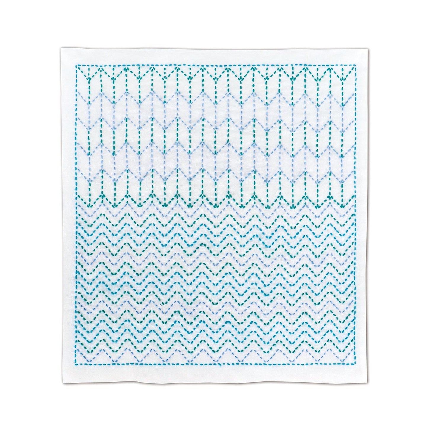 a square with a repeating pattern of zigzag lines in shades of blue and white.