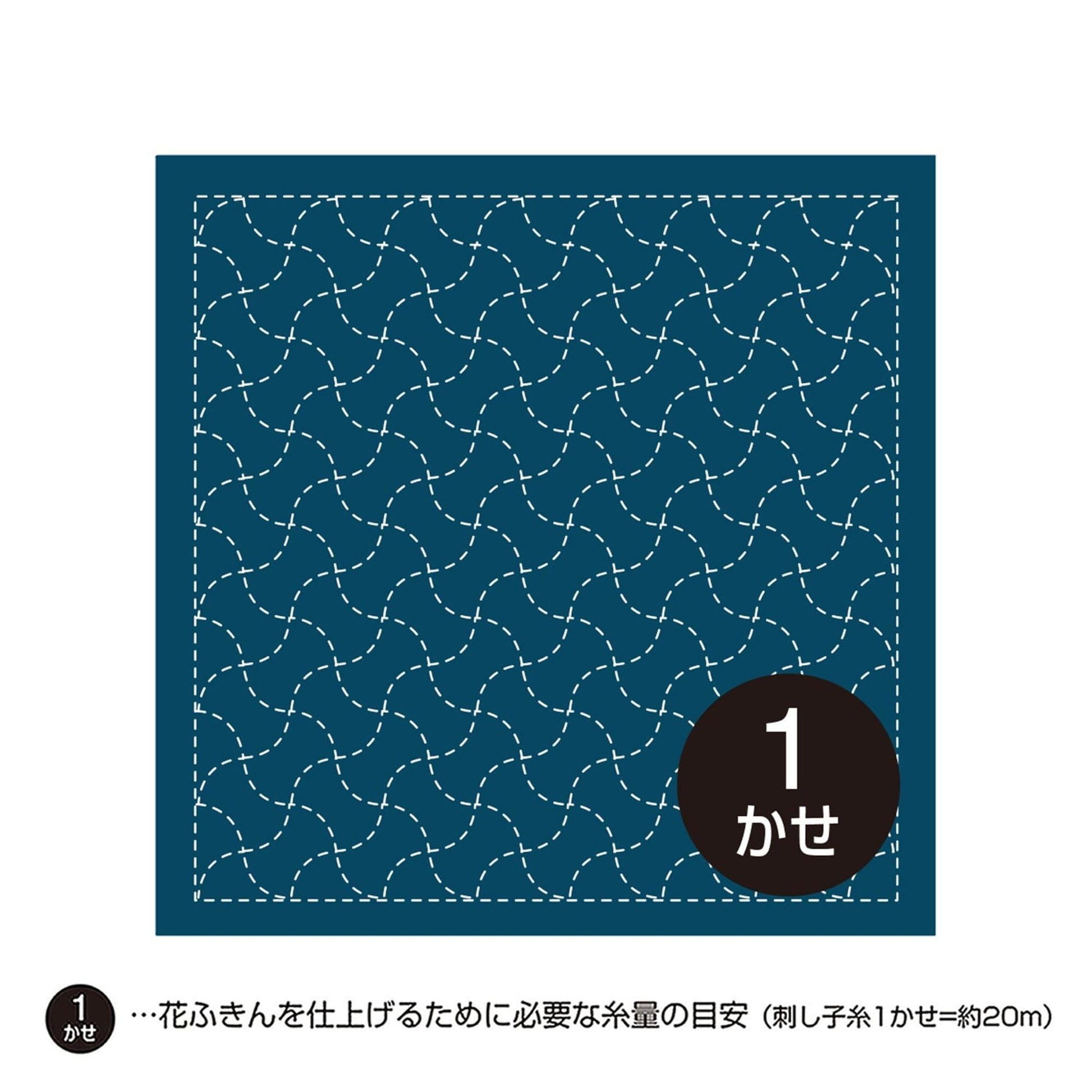 A square with a blue background and a white dotted pattern. There is a black circle with the number 1 in white text next to it.
