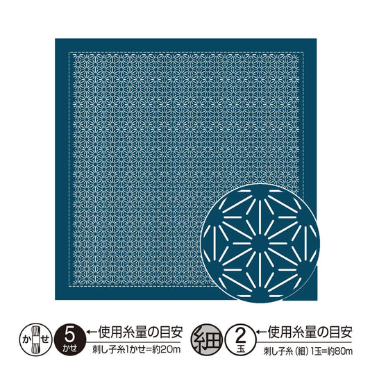 a square with a repeating pattern of blue and white circles, and there is a circular cutout in the bottom right corner.