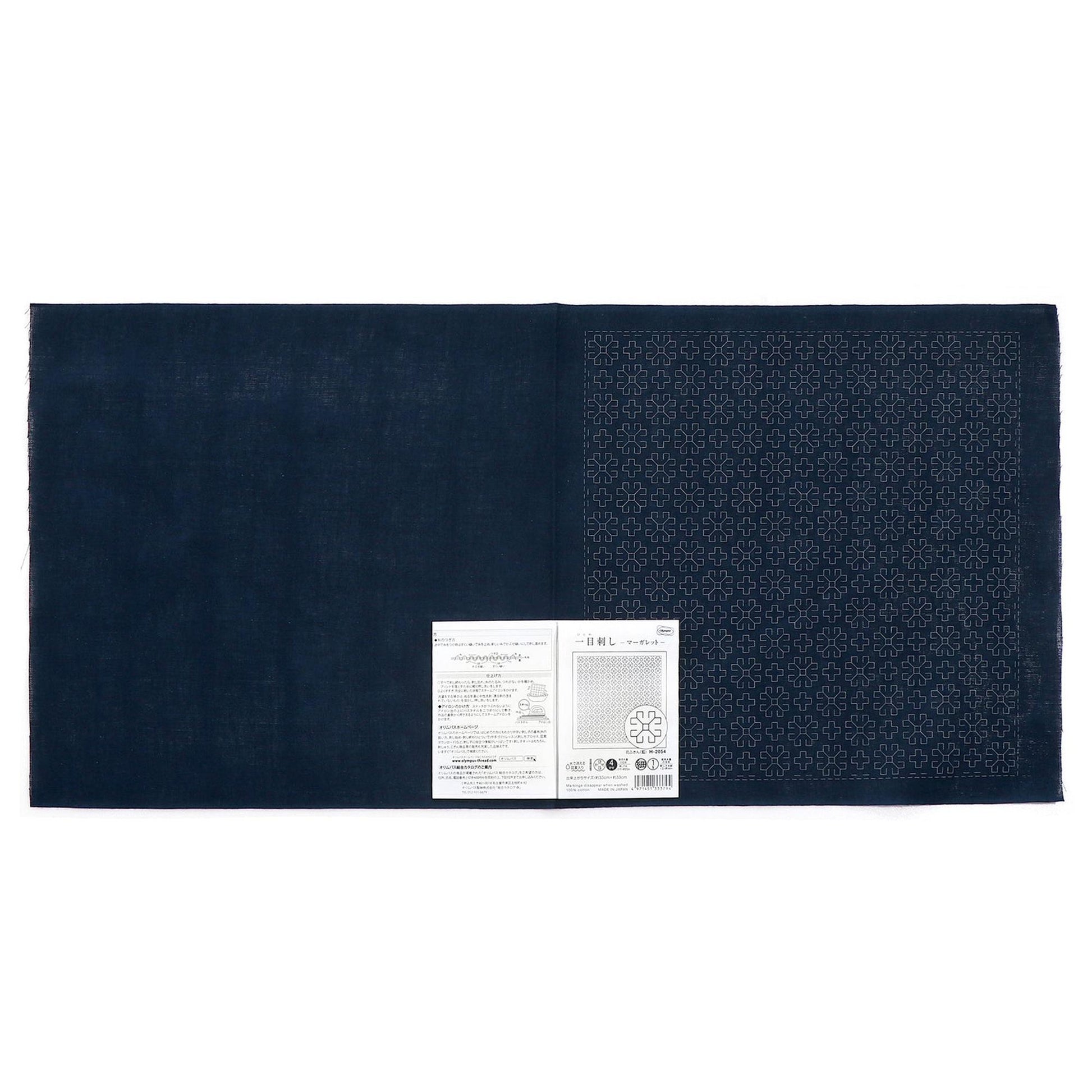 The image is a dark blue fabric with a white label attached to it, which appears to be a price tag or informational label.