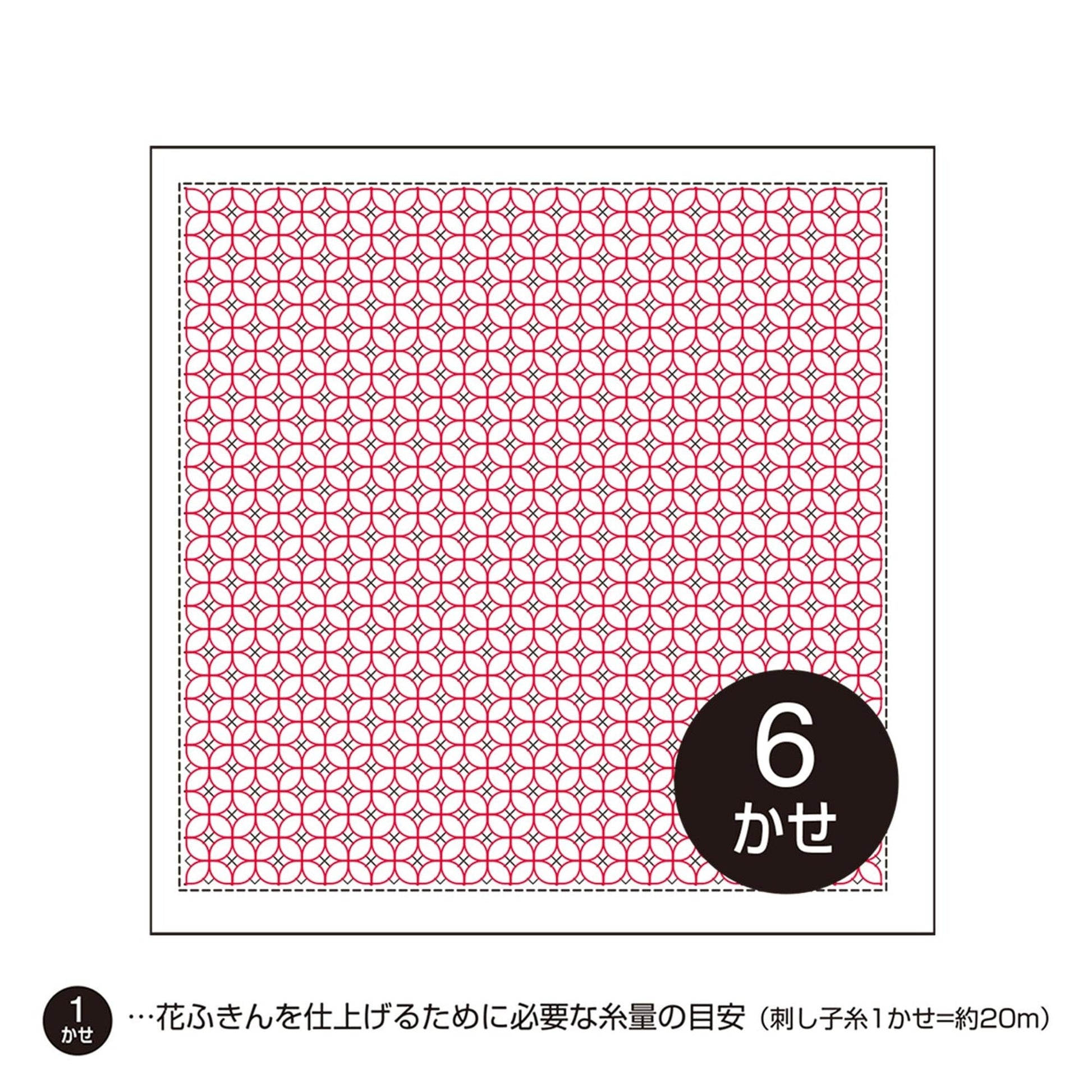 a square with a repeating pattern of red and white circles.
