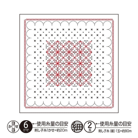 The image is a square with a red and black geometric pattern, featuring a central design surrounded by a scalloped edge. The image is described as a "6 x 6" square with a "2 x 2" pattern" and a "1 x 1" square with a "1 x 1" pattern". The image is a "collage of multiple images".