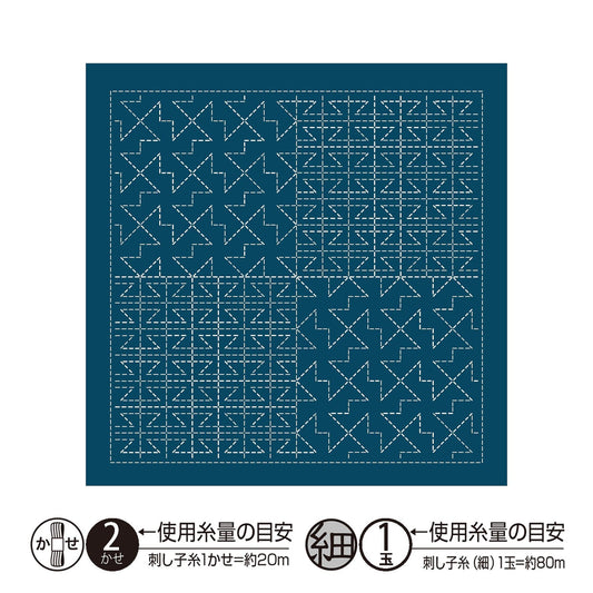 The image is a square with a blue background and white geometric patterns. It appears to be a technical drawing or diagram related to a sewing or textile design.