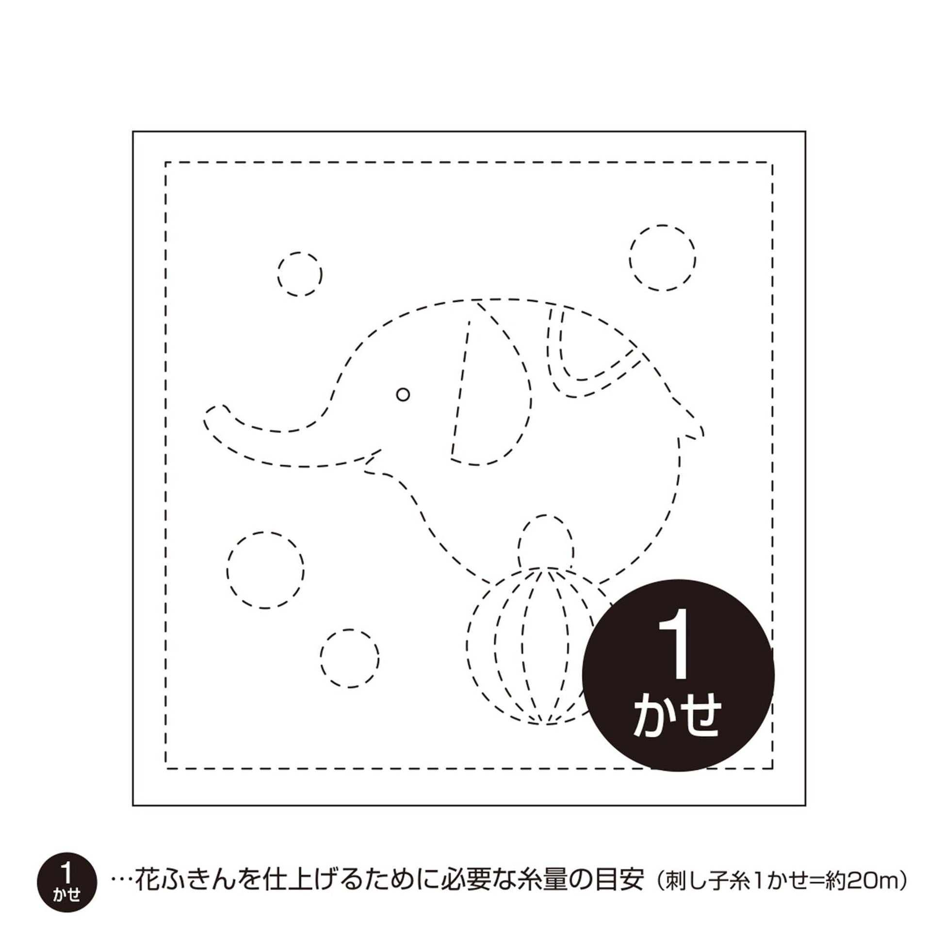 A simple line drawing of an elephant, with dots representing circles around it.