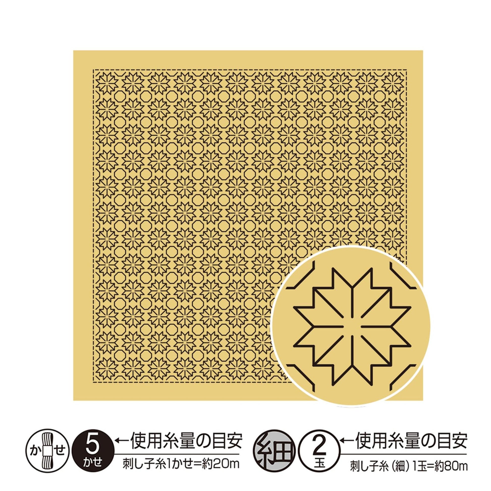The image is a square with a repeating pattern of black and white flowers. There is a smaller circular image of the same pattern next to it.