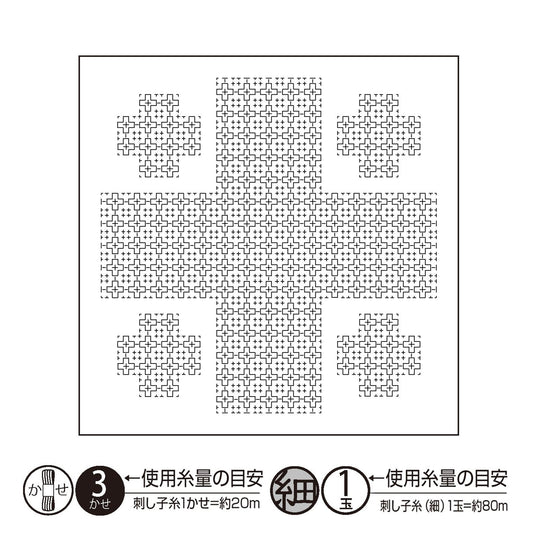 The image is a black and white illustration of a cross-shaped pattern composed of numerous small square tiles arranged in a grid-like fashion.
