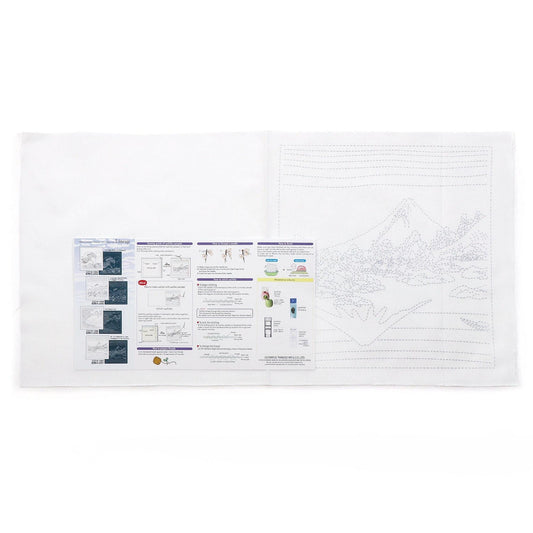 The image is a large sheet of paper with various diagrams, instructions, and illustrations related to a sewing kit or craft project.