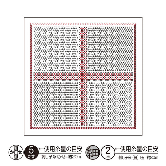 The image is a square with a red cross in the center, surrounded by four smaller squares with a repeating pattern of black and white flowers. The image is a collage of multiple smaller images, and the text below the image provides information about the image, including its size and dimensions.