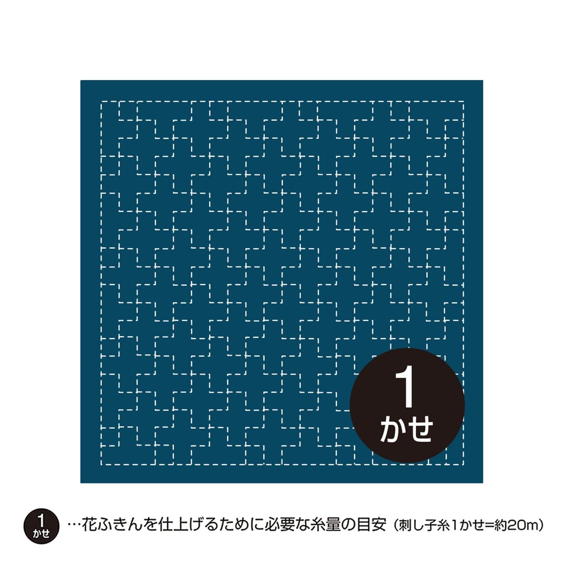 A square with a blue background and white dotted pattern, accompanied by a black circle containing the number "1" and Japanese text.
