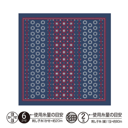 The image is a square with a repeating pattern of red and white stars and dots on a navy blue background.