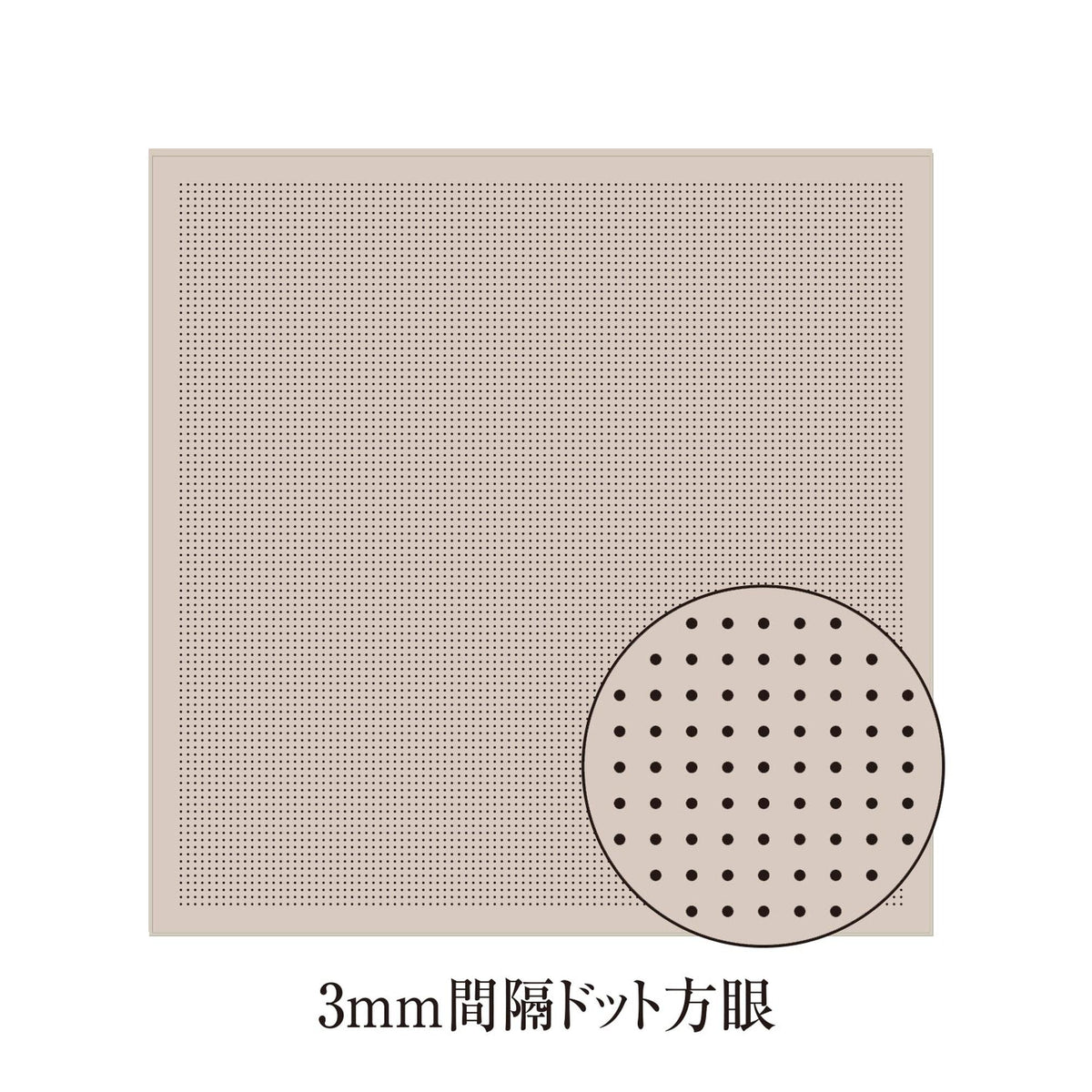 a 3mm square with a perforated pattern, and there is a close-up of the pattern on a circular background.