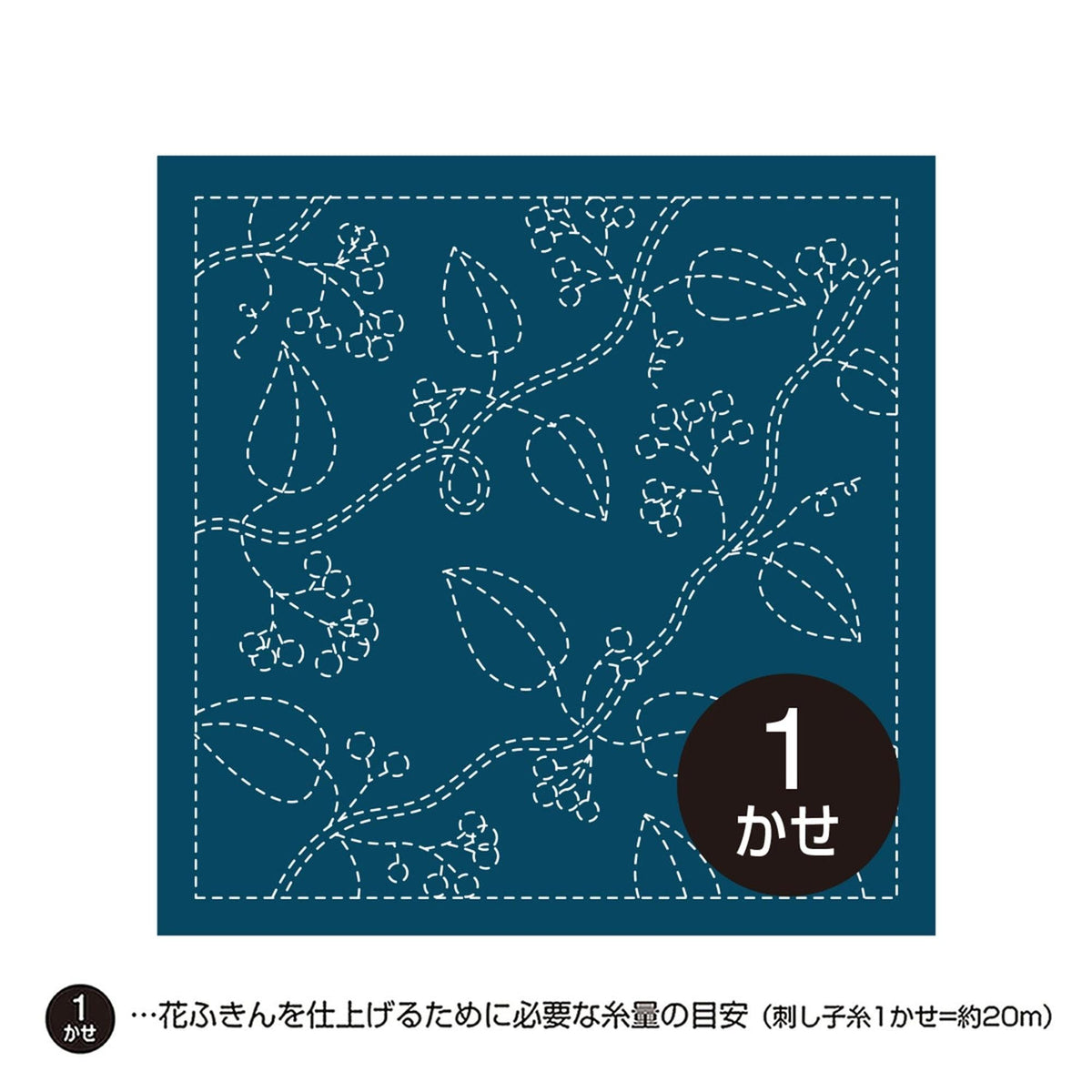 A square-shaped blue background with white dotted lines and floral patterns, accompanied by a number 1 and Japanese text.