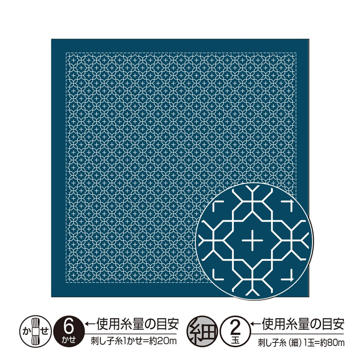 a square with a repeating pattern of blue and white geometric shapes, and there is a circular design with a similar pattern inside it.
