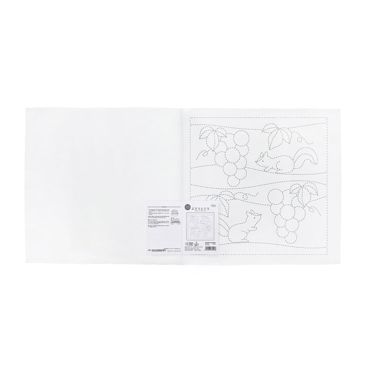 The image is a white sheet of paper with a black and white line drawing of a grape vine and a bird on it.