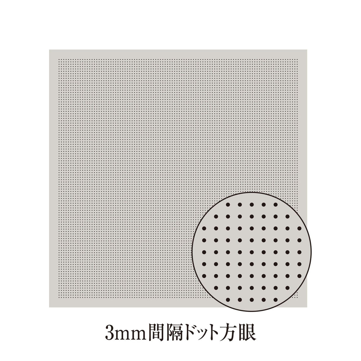 The image is a 3mm square with a perforated pattern, and there is a close-up of the pattern on a circular background.